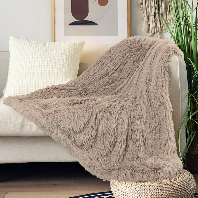 Tuddrom Decorative Extra Soft Faux Fur Throw Blanket 70""x78"" Solid Reversible Fuzzy Lightweight Long Hair Shaggy Blanket Fluffy Cozy Plush Fleece Comfy Microfiber Blanket for Couch Sofa Bed Khaki - Image 2